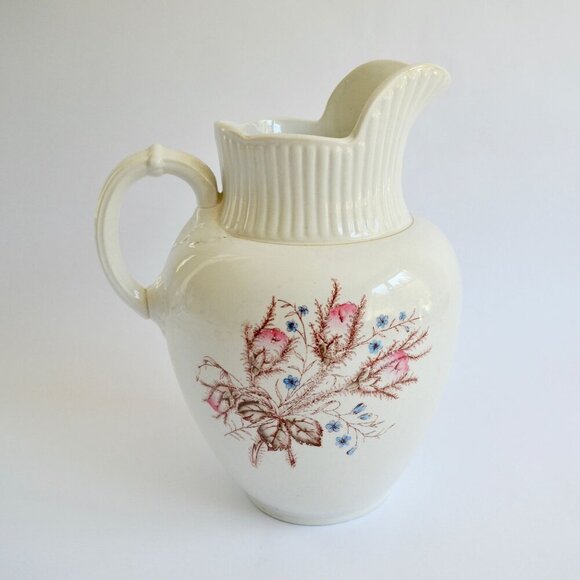 Antique Iowa Ironstone Chamber Pitcher 1800's Floral Pattern 12" - Picture 4 of 7